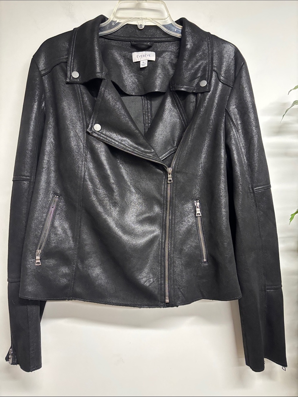 Evereve Black Faux Leather Moto Jacket with Asymmetrical Zip